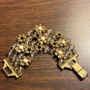 Vintage Craft Gold and Black Floral Bracelet
